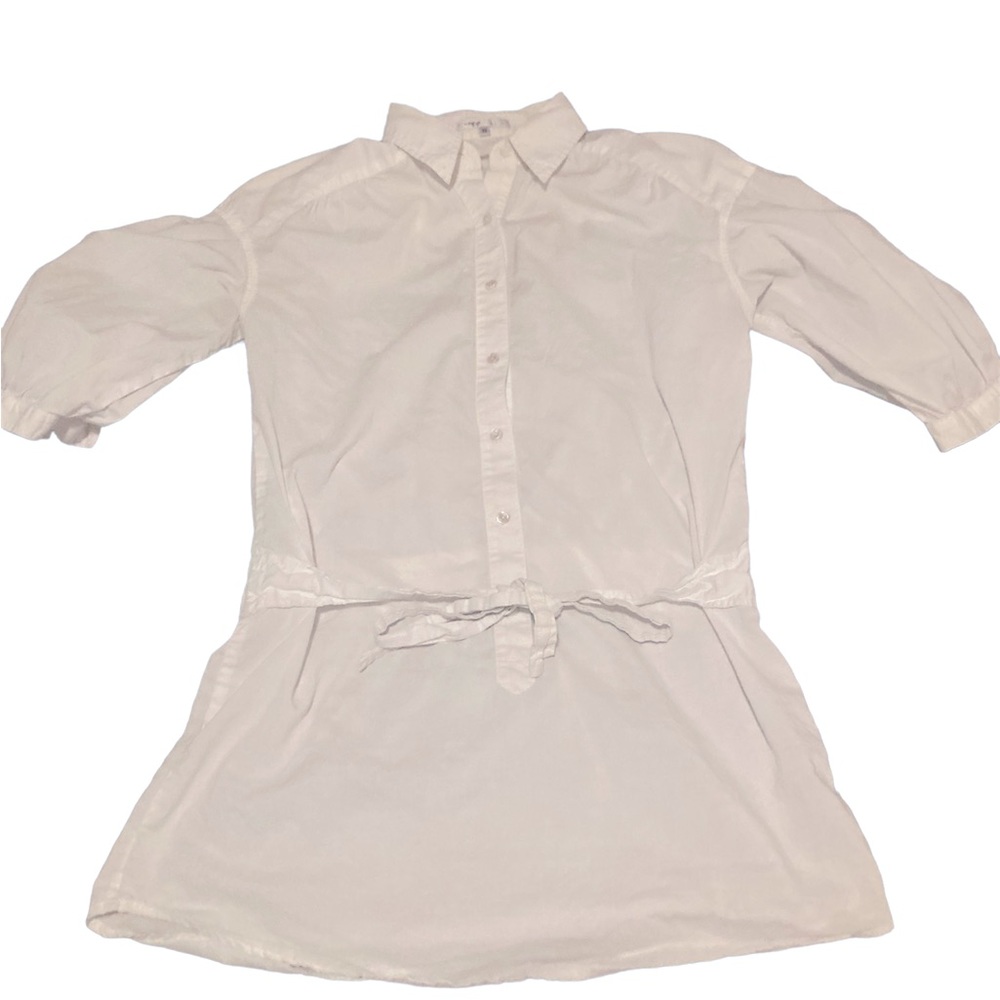 White puff-sleeve Vince button-down tunic